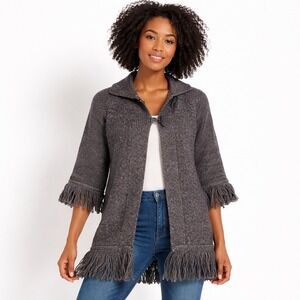 Marisa Christina Women Charcoal Grey Knit Fringe Cardigan Sweater S  Boho Grunge